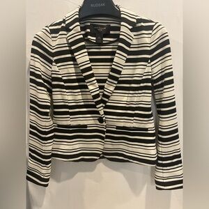 Anne Taylor Black and White Striped Blazer XS petite pockets
